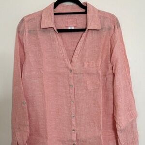 Sigrid Olsen 100% Linen Pink/Peach Long Sleeve Roll Tab Size LARGE